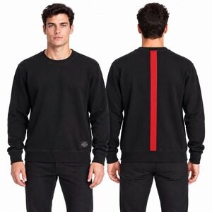 Ovadia & Sons Mens Black Crewneck Sweatshirt Red Back Stripe F19 Logo Patch
